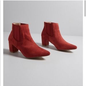 Modcloth rust suede pointed toe ankle booties
